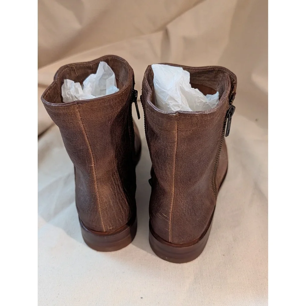 Frye Natalie Double Zip Tan Leather Ankle Boots 78491 7.5M